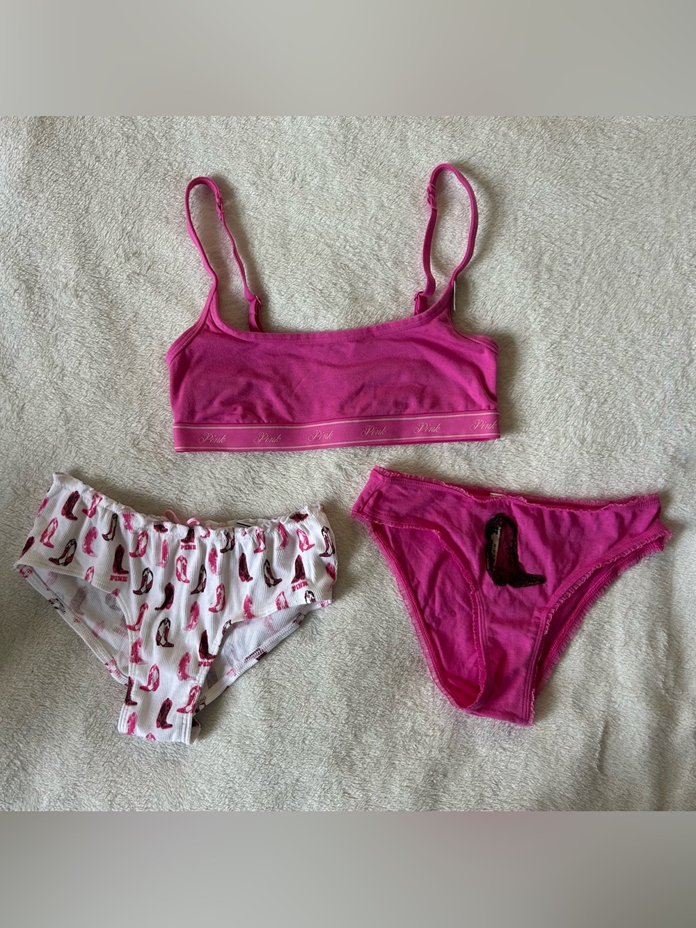 Victoria’s Secret PINK Western Boot 3-Piece Set – Bright Pink – XS
